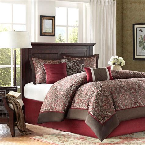 Info on full bedroom comforter sets. New King Size Talbot 7 Piece Comforter Set Red Traditional ...