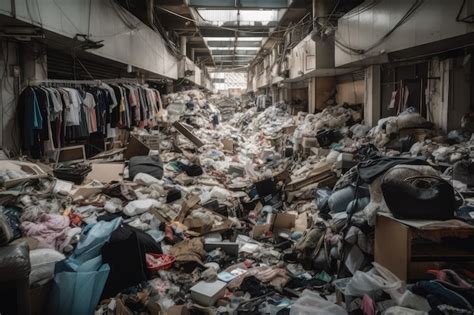 Premium Ai Image Fastfashion Store Filled With Discarded Clothing And