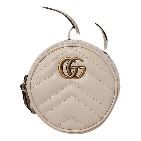Pre Owned Gucci Gg Marmont Round Leather Crossbody Bag In White Modesens