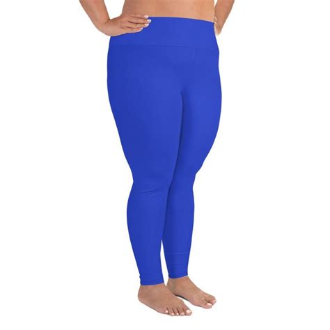 Cobalt Blue Solid Color Plus Size High Waist Long Womens Yoga Tights