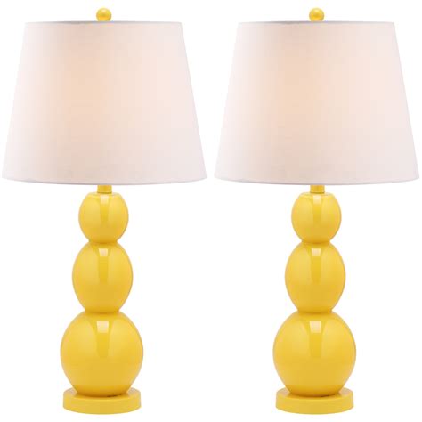 Yellow Table Lamps 2 Shades Pair Bedroom Home Office Desk Glass Sphere