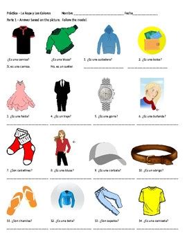 Baby clothes in a sentence and translation of baby clothes in spanish dictionary with audio pronunciation by dictionarist.com. Spanish Clothing and Colors Worksheet (#2) by Classroom ...