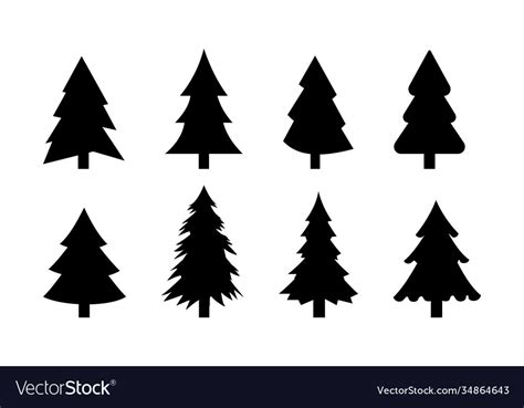 Set A Pine Tree Or A Christmas Tree Silhouette Vector Image