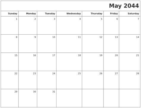 May 2044 Printable Blank Calendar