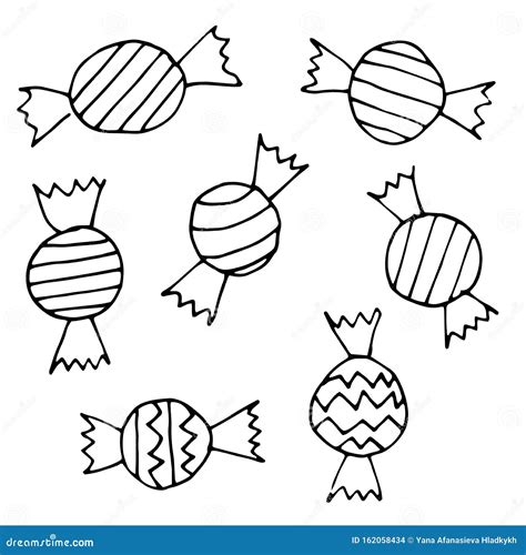 Sweet Candy Doodle Drawing Line Art Vector Stock Illustration