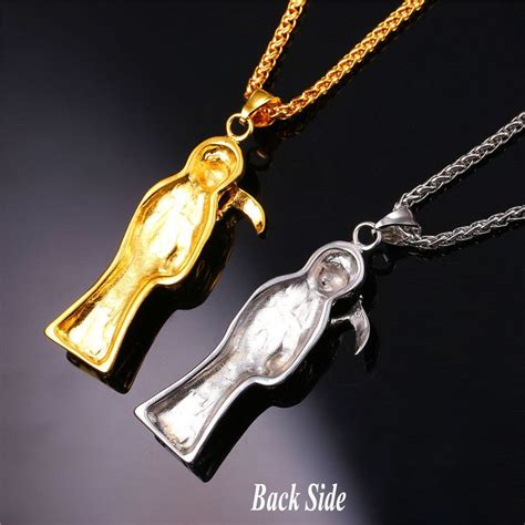 99 join prime to save $1.10 on this item Grim Reaper Charm Pendant Stainless Steel/Gold Color Necklace | Pendant, Charm pendant, Necklace