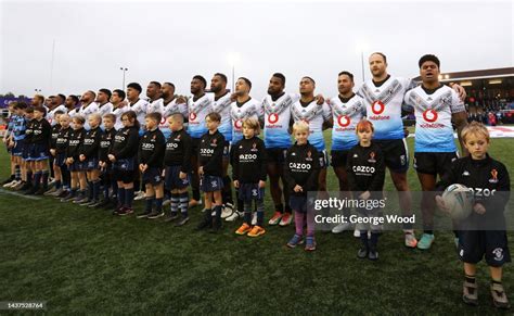 Players Of Fiji Line Up For The National Anthems Ahead Of The Rugby