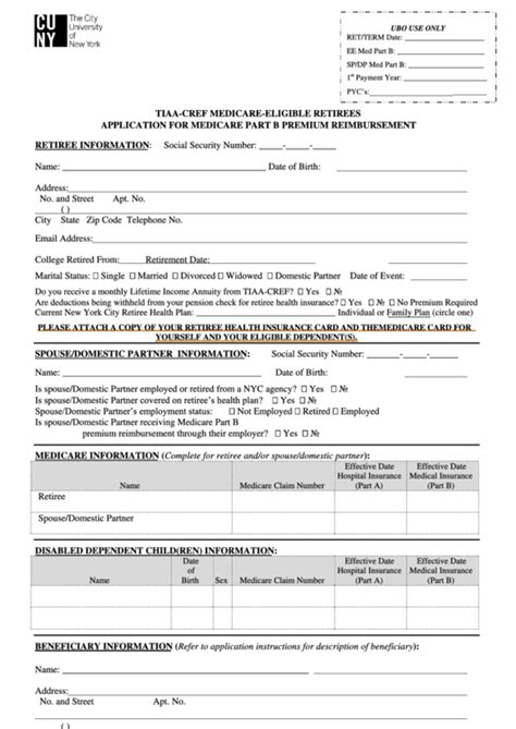 TiaaCref MedicareEligible Retirees Application For Medicare Part B