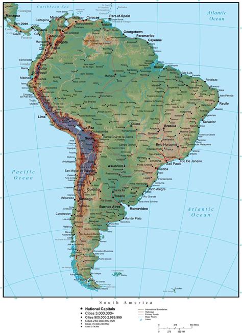 South America Terrain Map In Adobe Illustrator Vector Format With