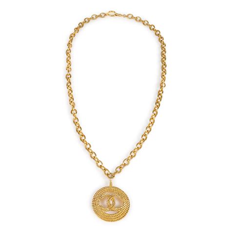 Chanel Vintage Gold Metal Cc Pendant Chain Necklace 1991 Available For