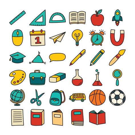Back To School Icon Set Filled Outline Style Education Hand Drawn