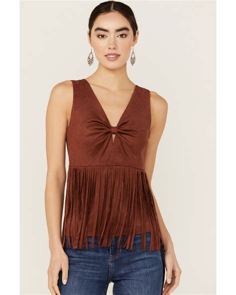 Product Name: Idyllwind Women's Pennington Faux Suede Twisted Fringe Top