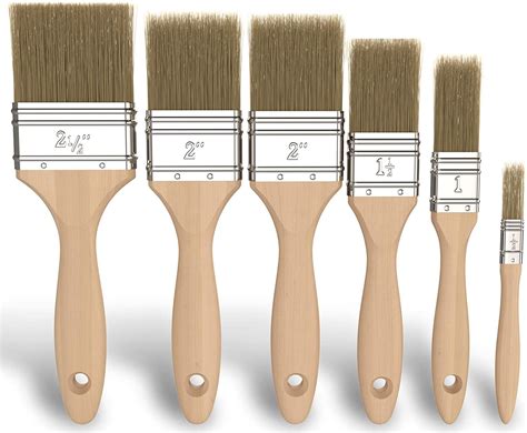 6 Pack Paint Brushes Set Wood Handle Brush For Wall Painting And Canvas