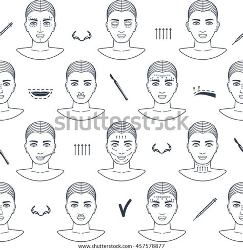 Seamless Pattern Plastic Surgery Face Line Stock Vector Royalty Free