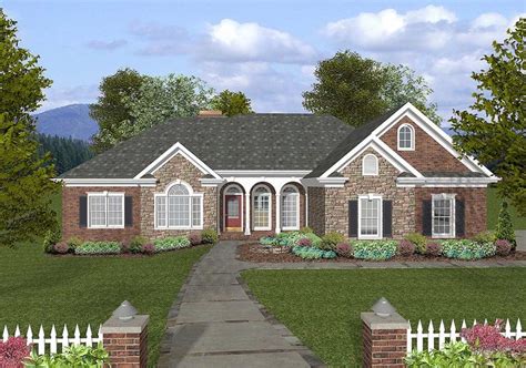 Plan 20065ga One Story Brick And Stone House Plan With A Vaulted Porch