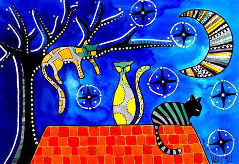 Night Shift Cat Art By Dora Hathazi Mendes Painting By Dora Hathazi