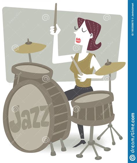 Young Woman Playing Drums Stock Vector Illustration Of Girl 195358675