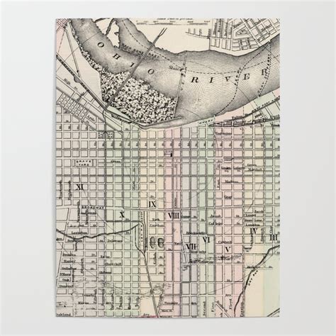 Vintage Map Of Louisville Kentucky 1884 Poster By Bravuramedia Society6