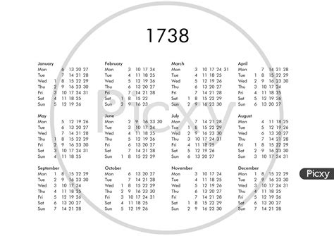 Image Of Calendar Of Year 1738 Fv905236 Picxy