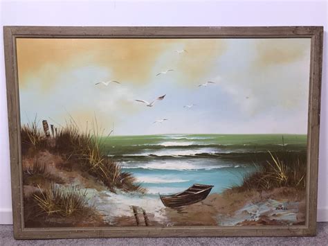Framed Original Signed Oil Painting Seascape By Engel 38 X 26