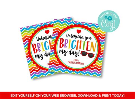 Editable You Brighten My Day Square Tags Sunglasses Treat Tags Ideas