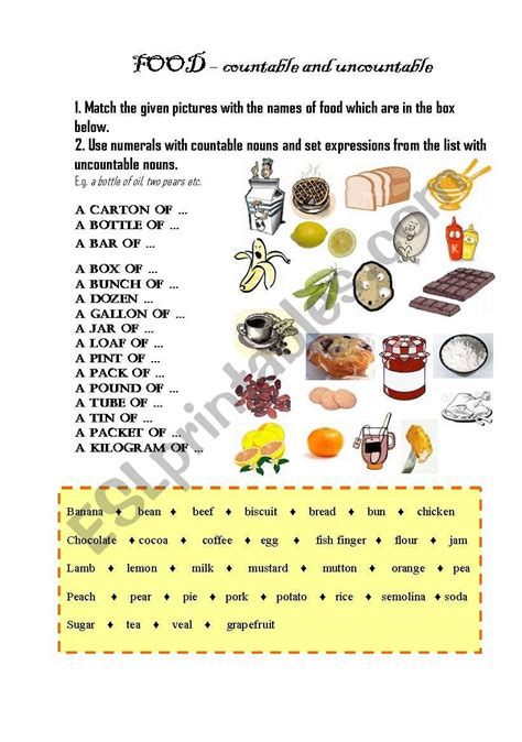Food Countable And Uncountable Esl Worksheet By Mazaism