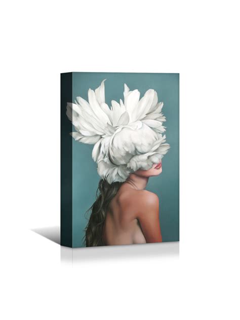 Sexy Nude Beauty Woman Lady Naked Painting Canvas Prints White Feather