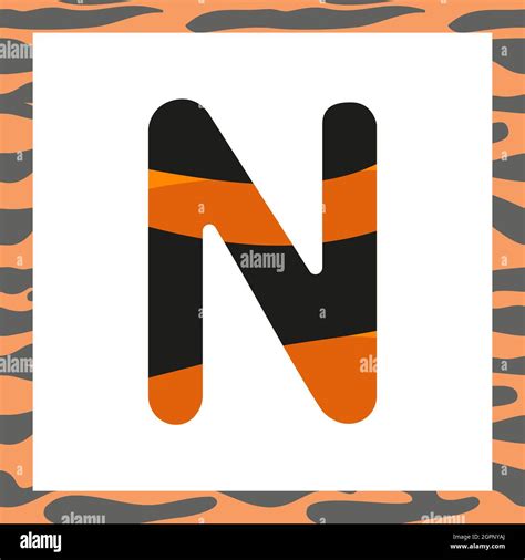 Letter N With Tiger Pattern Festive Font And Frame From Orange With