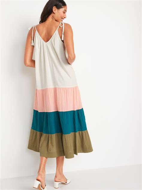 Sleeveless Tasseled Color Block All Day Maxi Swing Dress For Women