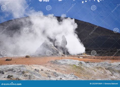 Smoke From A Fumarole Enveloping A Tourist Stock Image Image Of Area