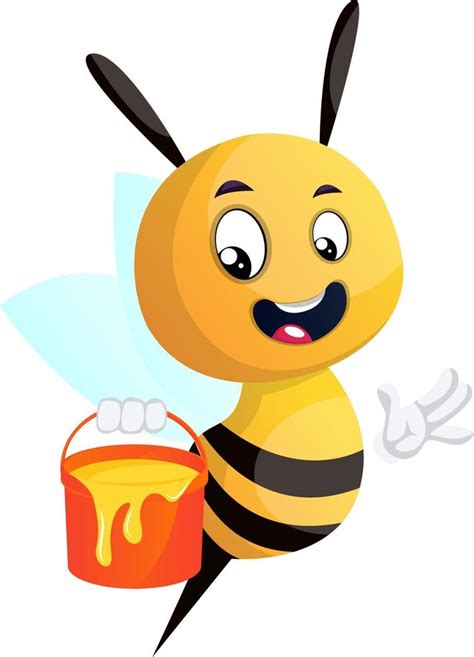 Biene mit Honigeimer Illustration Vektor auf weißem Hintergrund Vektor Kunst bei