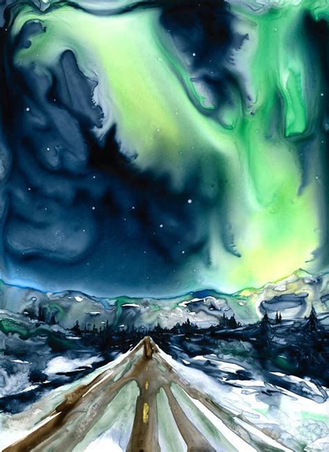 Find photos of aurora borealis. Aurora Borealis - Original Watercolor Painting on Yupo ...