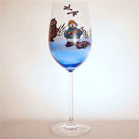Charming Duck Hunter Snowman Hand Painted Tall Wine Glass 20 Oz 10 35 In Gorgeous Glacier