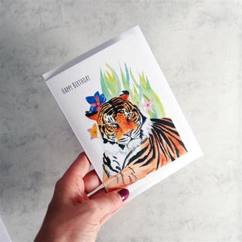 Tiger Card Floral Tiger Card Tiger Birthday Card Big Cat Etsy Cat