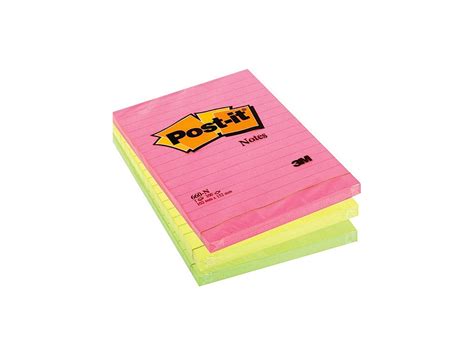 Sticky Notes Post It Neon 102x152mm 100 Sheets Ruled 3m Eu Supplies