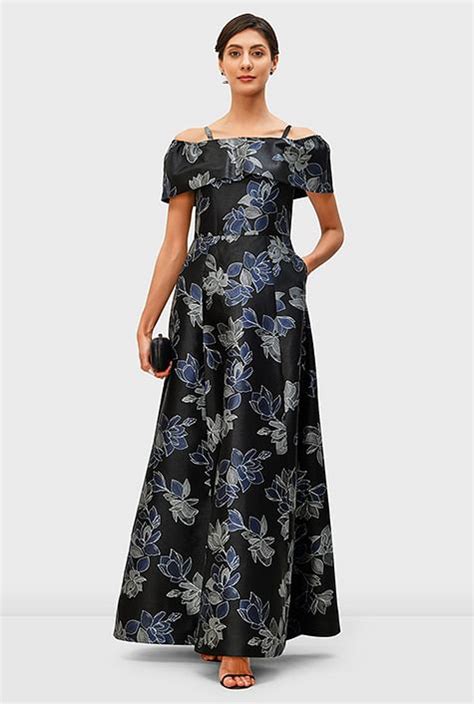 Shop Off The Shoulder Floral Print Dupioni Maxi Dress Eshakti