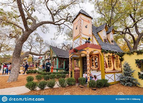 Overcast View Of The Christmas Village In Dallas Arboretum And