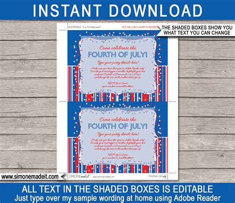 July 4th Party Invitations Template Fourth Of July Party