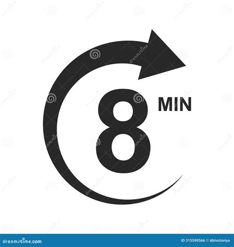 8 Min Countdown Sign. Eight Minutes Icon with Circle Arrow. Stopwatch