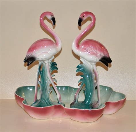 Gorgeous Vintage Pair Of Flamingo Figurines And Pond Etsy Flamingo