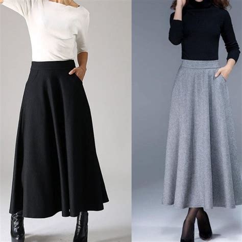 Burgundy Long Wool Maxi Skirt Winter Skirt Women Vintage Etsy