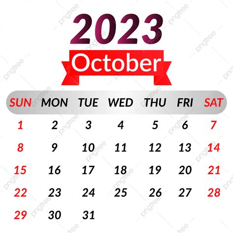 October 2023 Simple Calendar With Black And Red October 2023