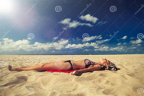 Beautiful Girl Tanning Stock Image Image Of Alone Ocean 124579855