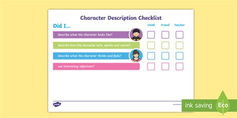Ks1 Character Description Checklist Teacher Made