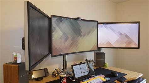 Michaels Work From Home Setup Triple Monitor Desk Excess Review Geek