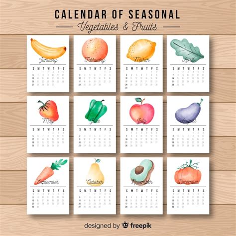Free Vector Watercolor Seasonal Food Calendar