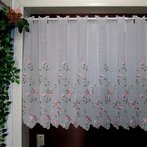 Pastoral Pink Floral Embroidery Lace Half Curtain Bay Window Curtain