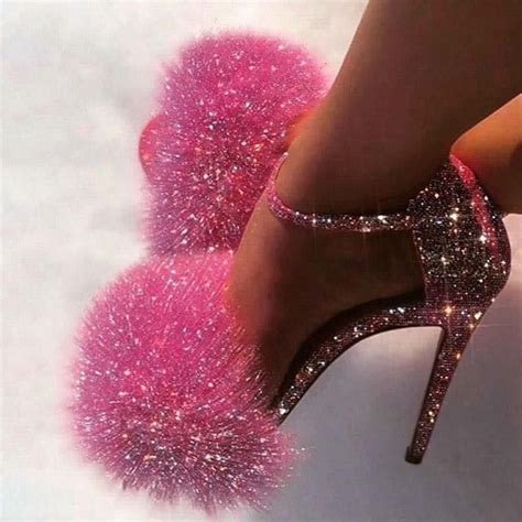 Pixie Glitter Pom Stilettos Pink High Heels Glitter Fashion Heels