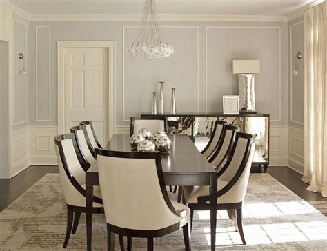 Elegant Dining Room Features Top Part Of Walls Painted Pale Gray Lined