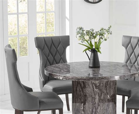 Round Grey Marble Dining Table With 4 Chairs Homegenies